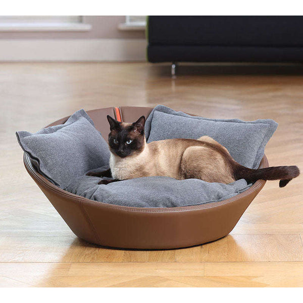 Pet Interiors Faux Leather Pet Bed MILA-Cat Bed-Pet Interiors- Silver Circle Pets