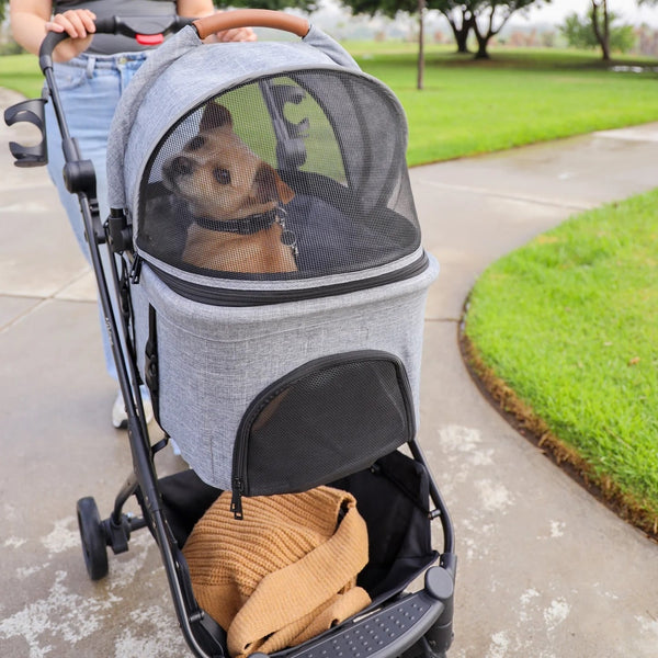 Petique 3-in-1 Tri-Fold Pet Stroller Travel System-Pet Strollers-Petique- Silver Circle Pets