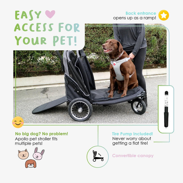 Petique Apollo Elite Pet Stroller & Trailer | Integrated Ramp-Pet Strollers-Petique- Silver Circle Pets