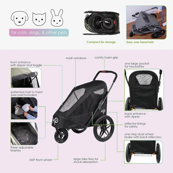 Petique Breeze Pet Jogger Stroller incl. Free Rain Cover & Bike Adapter-Pet Strollers-Petique- Silver Circle Pets