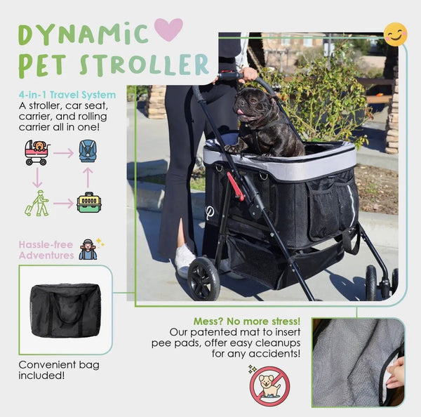 Petique Dynamic 4-in-1 Pet Stroller Travel System-Pet Strollers-Petique- Silver Circle Pets