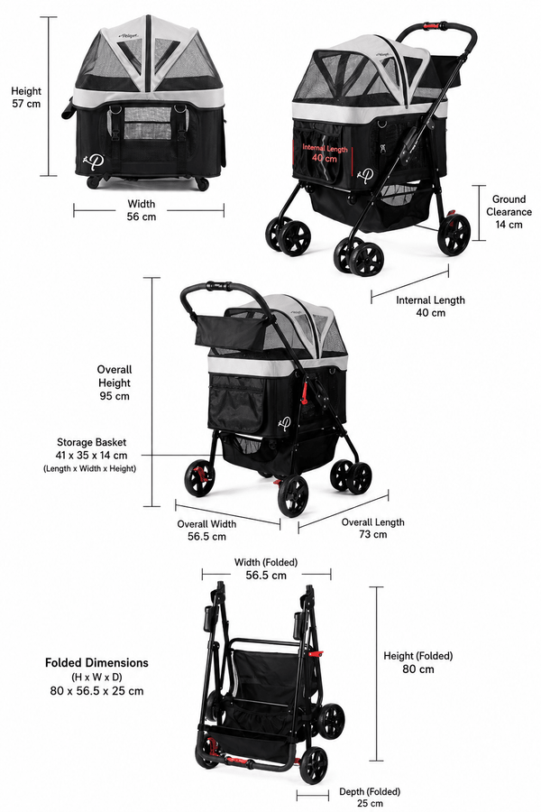 Petique Dynamic 4-in-1 Pet Stroller Travel System-Pet Strollers-Petique- Silver Circle Pets