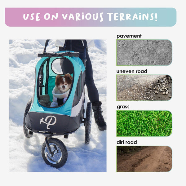 Petique Trailblazer Pet Stroller & Dog Bike Trailer incl. Free Rain Cover + Tow Bar-Pet Strollers-Petique- Silver Circle Pets