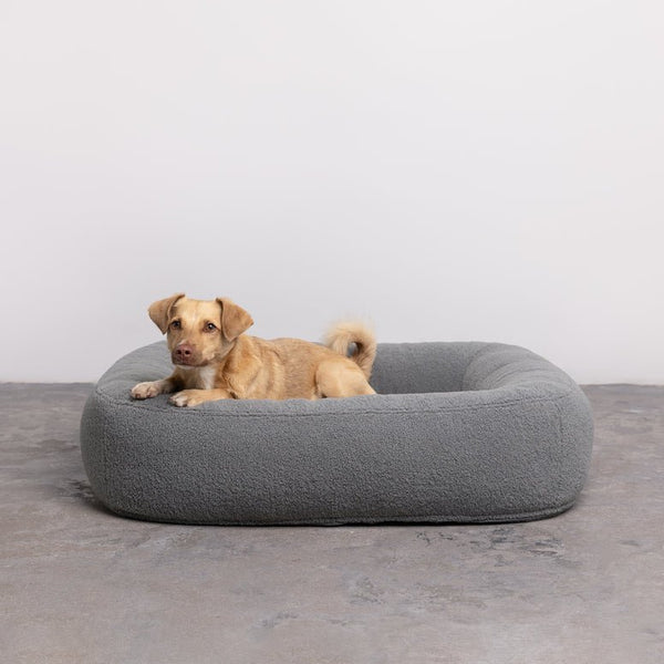PillowVilla Bouclé Dog Bed PEBBLE-Dog Bed-PillowVilla- Silver Circle Pets